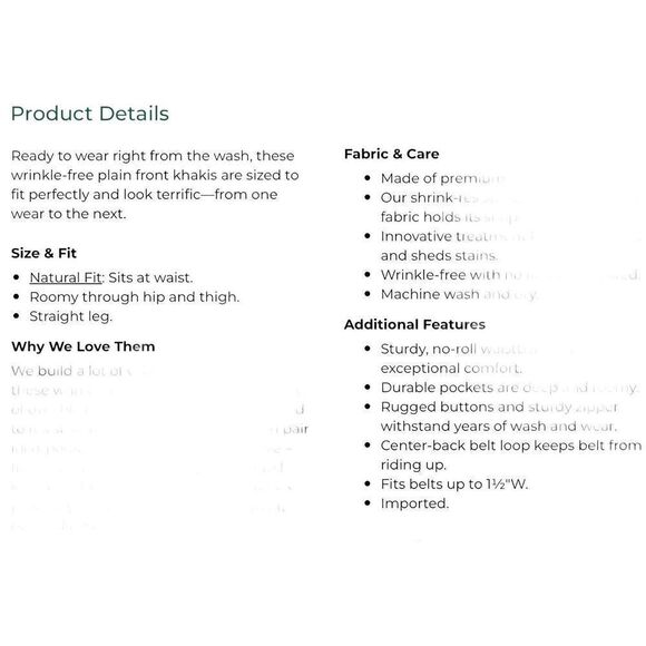 LL Bean NWOT Natural fit flat front straight leg. Size 38, Inseam 30. Khaki - Picture 3 of 15